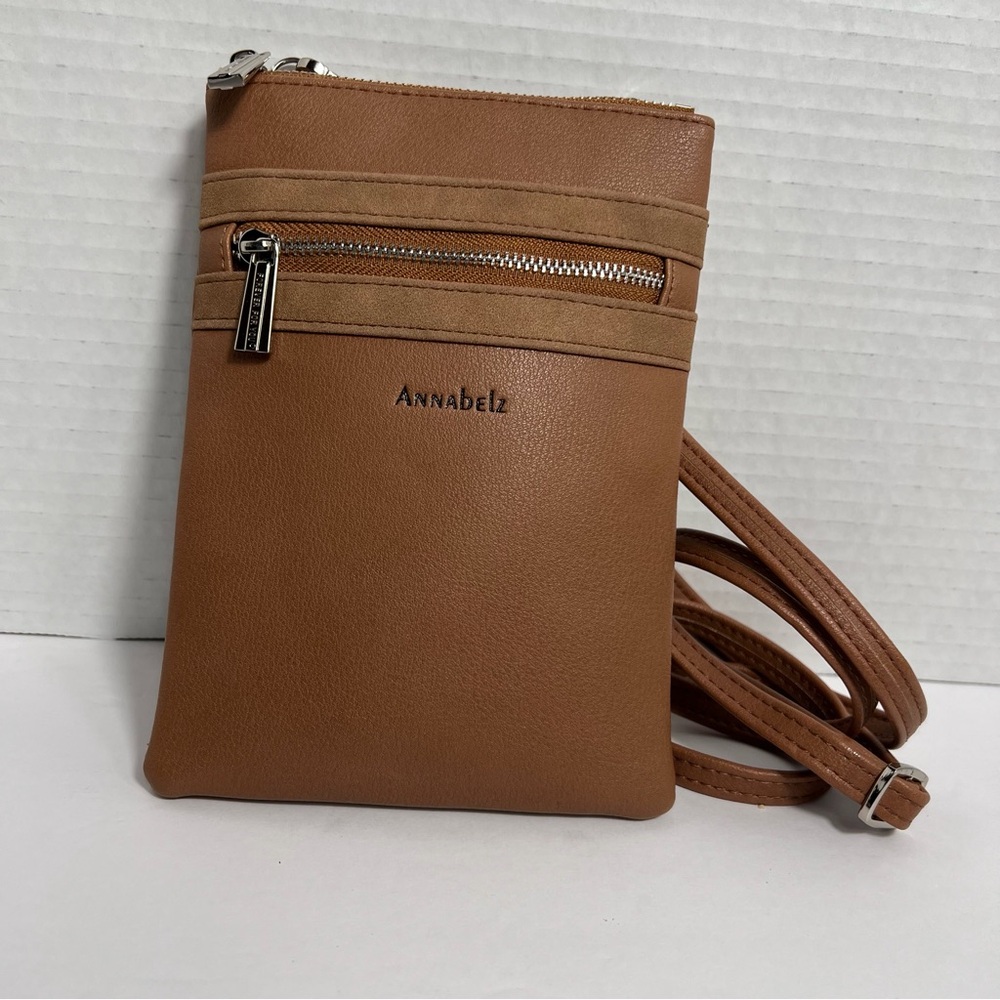 Annabelz Crossbody Brown Faux Leather Zipper Adjustable Strap Lightweight Bag